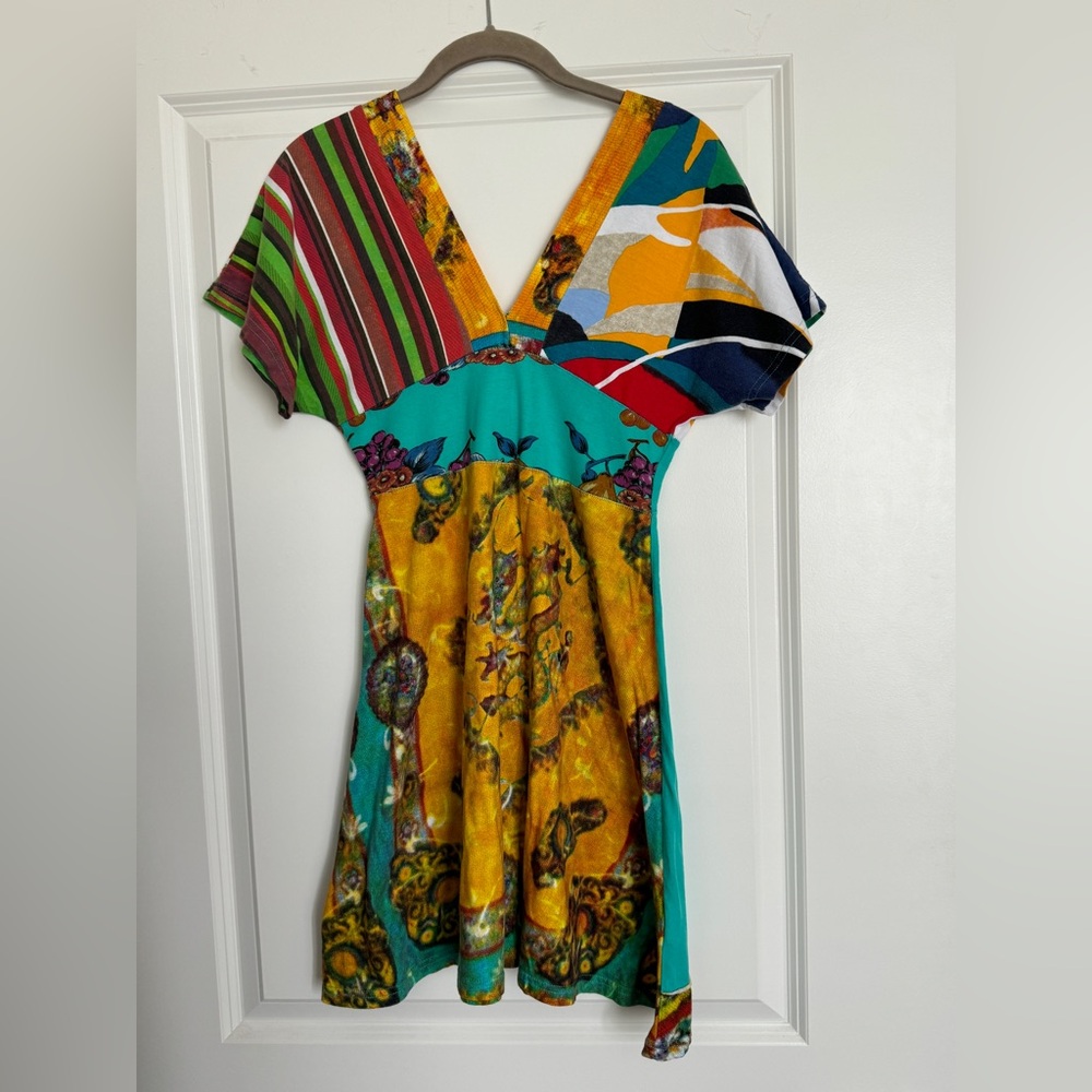 Desigual Dress Medium A-line Colorful Mix Dragon Pattern Size S
